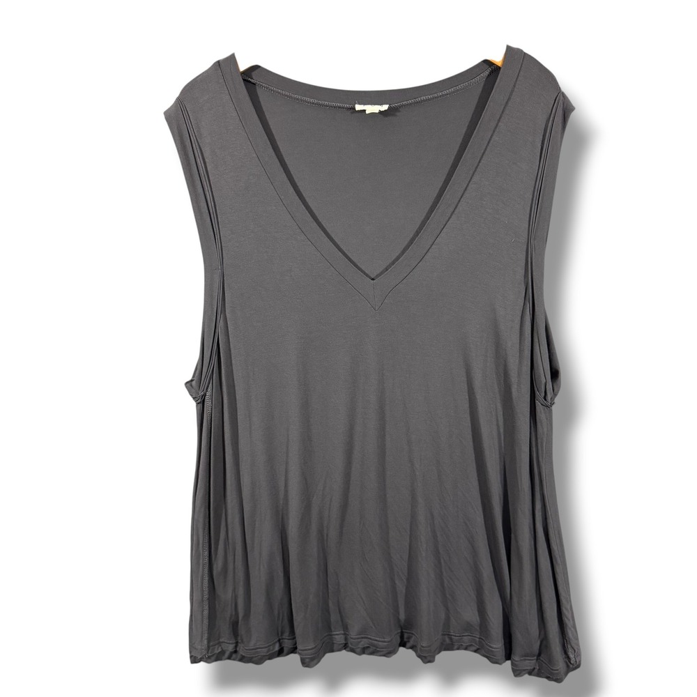 POL Tank Top Charcoal Grey V-Neck Pleated Shoulder Hem Size Large
